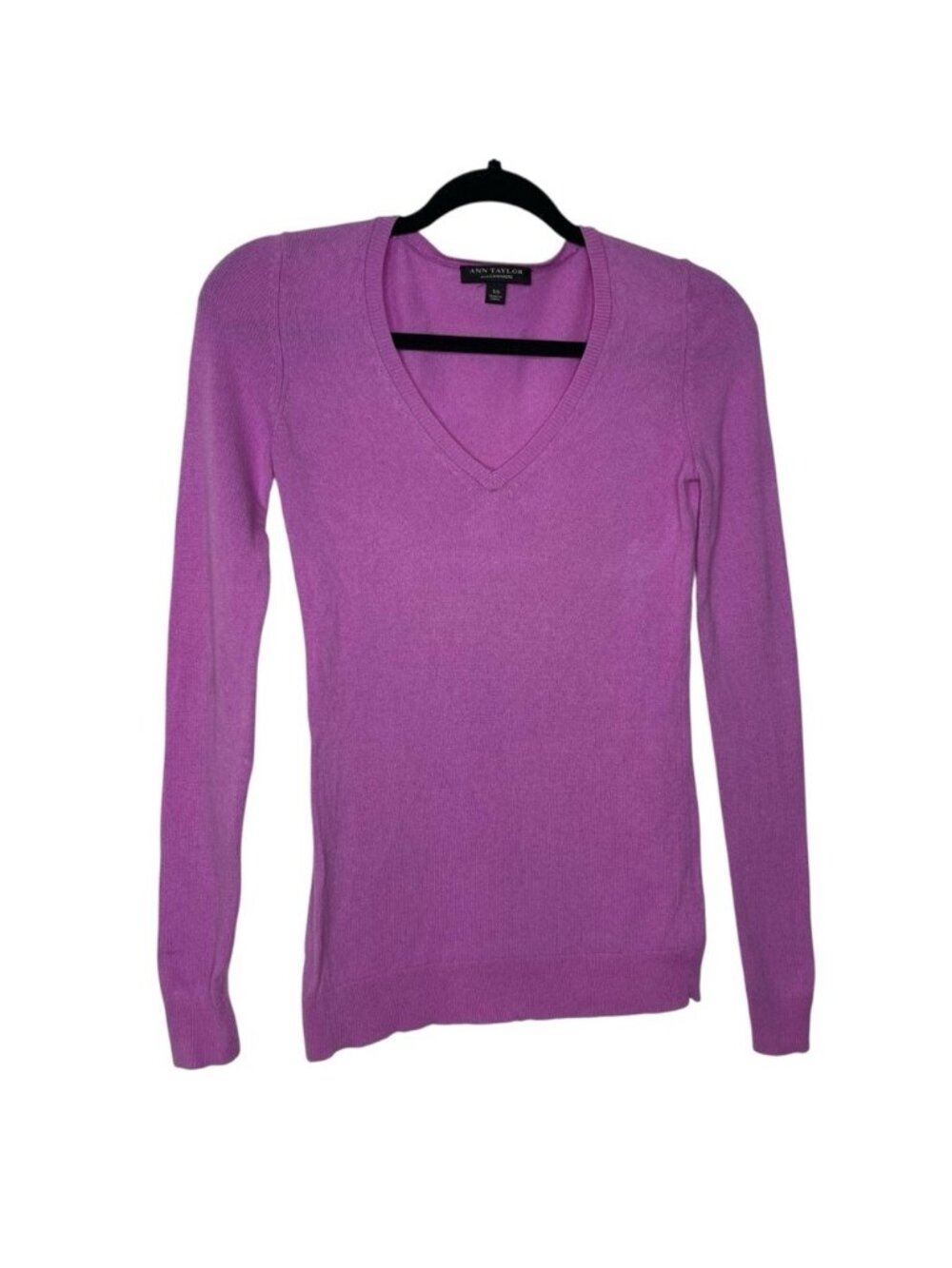 Ann Taylor 100% Cashmere Purple Knit V NECK Long Sleeve Sweater Size XS